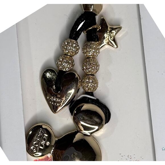 Disney Mickey Mouse Bag Charm Key Ring Crystal Heart Purse Accessory Gold Box - Picture 5 of 6